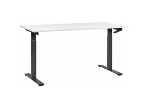 4255664856043 - Beliani - Schreibtisch Weiß & Schwarz Melamin 160x72cm Manuell Höhenverstellbar Rechteckig mit Kurbel Metallgestell Modern Büro Steh-Sitz-Tisch