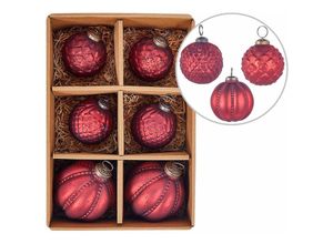 4255664856692 - Christbaumschmuck 6er Set Rot Glas Antik-Optik ⌀ 10 cm und ⌀ 7 cm Handgemacht Baumschmuck Weihnachtskugel Christbaumkugel Glaskugel