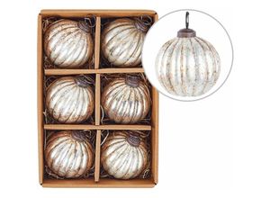 4255664856715 - Beliani - Christbaumschmuck 6er Set Silber Glas Antik-Optik ⌀ 8 cm mit Rillen Handgemacht Baumschmuck Weihnachtskugel Christbaumkugel Glaskugel