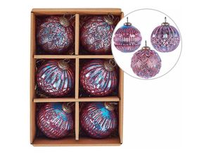 4255664856784 - Beliani - Christbaumschmuck 6er Set Rosa und Blau Glas Antik-Optik ⌀ 11 cm Handgemacht Baumschmuck Weihnachtskugel Christbaumkugel Glaskugel