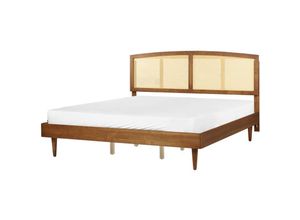 4255664857200 - Bett Hellbraun Gummibaumholz mit Lattenrost 180 x 200 cm Hohes Kopfteil Wiener-Geflecht Rustikaler Stil Schlafzimmer Ausstattung Doppelbett