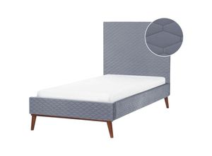 4255664857941 - Bett Grau Samt mit Lattenrost 90 x 200 cm Gestepptes Hohes Kopfteil Schlanke Holzbeine Glamourös Polsterbett Einzelbett Jugendbett Kinderbett