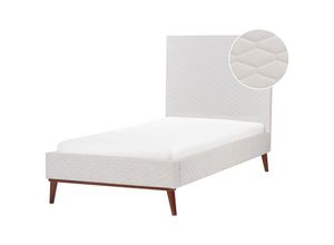 4255664857996 - Bett Cremeweiß Samt mit Lattenrost 90x200cm Gestepptes Hohes Kopfteil Schlanke Holzbeine Glamourös Polsterbett Einzelbett Jugendbett Kinderbett