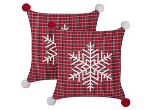 4255664858818 - Beliani - Set aus 2 Streukissen Rotes Polyester-Gewebe Tartan Weihnachtsmuster 45 x 45 cm