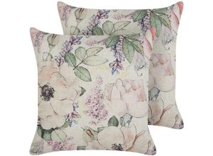 4255664859075 - Beliani - Dekokissen 2er Set Violett Blumenmuster 45 x 45 cm Quadratisch Abnehmbarer Bezug für Wohnzimmer Schlafzimmer Sofa Sessel Bett