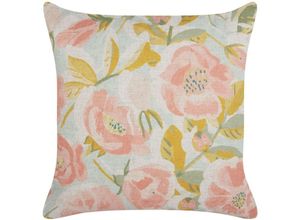 4255664859105 - Beliani - Dekokissen Rosa u Blau Blumenmuster 45 x 45 cm Quadratisch Abnehmbarer Bezug für Wohnzimmer Schlafzimmer Sofa Sessel Bett