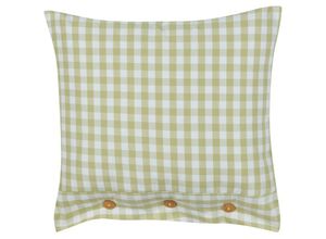 4255664859167 - Beliani - Dekokissen Olivgrün   Weiß Karomuster 45 x 45 cm Quadratisch mit Knöpfen für Wohnzimmer Schlafzimmer Sofa Sessel Bett