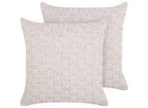 4255664859402 - Dekokissen 2er Set Beige Gestricktes Muster 45 x 45 cm Quadratisch Modern für Wohnzimmer Schlafzimmer Sofa Sessel Bett