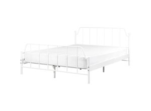 4255664859600 - Bett Weiß Eisen mit Lettenrost 140 x 200 cm Hohes Kopfteil u Fußteil Industrie-Design Modern Schlafzimmer Doppelbett Metallbett Eisenbett