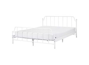 4255664859617 - Beliani - Bett Weiß Eisen mit Lettenrost 160 x 200 cm Hohes Kopfteil u Fußteil Industrie-Design Modern Schlafzimmer Doppelbett Metallbett Eisenbett