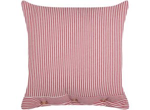 4255664859723 - Beliani - Dekokissen Rot und Weiß Baumwolle 45 x 45 cm Bezug mit Füllung Knöpfe Streifenmuster Retro-Design Wohnzimmer Schlafzimmer Sofakissen