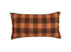 4255664859785 - Dekokissen Orange und Schwarz Stoff 40 x 70 cm Bezug mit Füllung Fransen Schottenkaro Kariert Retro-Design Wohnzimmer Schlafzimmer Sofakissen