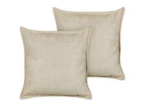 4255664860118 - Beliani - Dekokissen 2er Set Beige Stoffbezug mit Füllung Biese 60x60 cm Quadratisch Einfarbig Ohne Muster Modern Sofa Bett Wohnzimmer Schlafzimmer