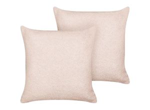 4255664860156 - Dekokissen 2er Set Pastellrosa Bouclé Quadratisch 45x45 cm Bezug mit Füllung Reißverschluss Einfarbig Modern Wohnzimmer Schlafzimmer Sofakissen