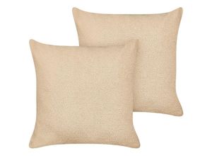 4255664860170 - Dekokissen 2er Set Sandbeige Bouclé Quadratisch 60x60 cm Bezug mit Füllung Reißverschluss Einfarbig Modern Wohnzimmer Schlafzimmer Sofakissen