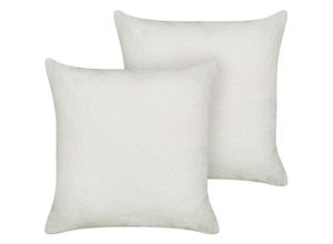 4255664860187 - Dekokissen 2er Set Cremeweiß Bouclé Quadratisch 60x60 cm Bezug mit Füllung Reißverschluss Einfarbig Modern Wohnzimmer Schlafzimmer Sofakissen