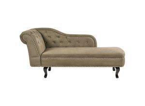 4255664860552 - Chaiselongue Links Olivgrün Samt mit Knopfheftug Knopfbezug Chesterfield Stil Nieten Holzbeine Glamourös Wohnzimmer Schlafzimmer Flur Diele