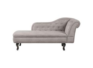 4255664860606 - Beliani - Chaiselongue Rechts Taupe Samt mit Knopfheftug Knopfbezug Chesterfield Stil Nieten Holzbeine Glamourös Wohnzimmer Schlafzimmer Flur Diele