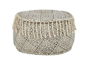 4255664861115 - Beliani - Pouf aus Baumwolle Beige und Schwarz 50 x 30 cm geometrisches Muster handgefertigter Boho-Stil Wohnzimmer Schlafzimmer