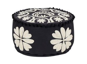 4255664861139 - Beliani - Pouf schwarz und weiß Baumwolle 50 x 30 cm gesticktes Muster dekorativer Bezug handgefertigt Boho Modern Stil Wohnzimmer Schlafzimmer