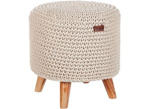 4255664861399 - Hocker Beige aus Baumwolle 40 x 40 cm Rund Makramee Muster Geflochten Boho Stil Fußhocker für Wohnzimmer Kinderzimmer Flur