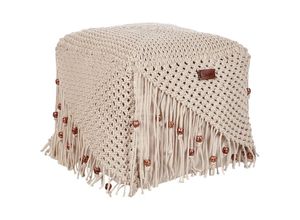 4255664861405 - Beliani - Pouf Beige aus Baumwolle 40 x 40 x 40 cm Quadratisch Makramee Design Boho Stil Wohnaccessoires für Wohnzimmer Schlafzimmer Flur