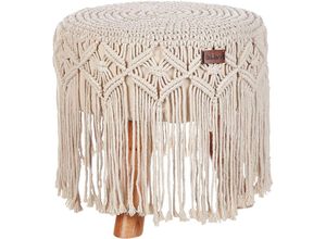 4255664861429 - Beliani - Hocker Beige aus Baumwolle 40 x 40 cm Rund Makramee Muster Geflochten Boho Stil Fußhocker für Wohnzimmer Kinderzimmer Flur