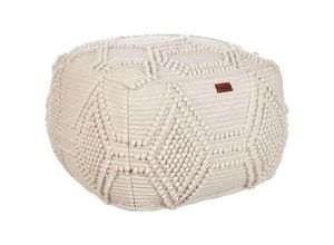 4255664861436 - Pouf Beige aus Wolle 60 x 60 x 40 cm Quadratisch Boho Stil mit Muster Wohnaccessoires für Wohnzimmer Schlafzimmer Flur