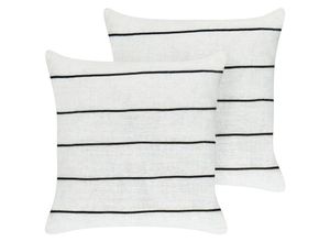 4255664861825 - Beliani - Dekokissen 2er Set Weiß u Schwarz Gestreift aus Leinen 50 x 50 cm Quadratisch für Sofa Sessel Bett Schlafzimmer Wohnzimmer