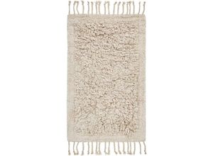 4255664861924 - Beliani - Badematte Beige Baumwolle 50 x 80 cm Rechteckig Einfarbig mit Fransen Modern Flauschig Badteppich Bodenmatte Badezimmer Ausstattung