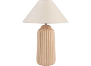 4255664862075 - Beliani - Tischlampe Beige Keramik Kegel Schirm gerillter Sockel Nachttisch Wohnzimmer Schlafzimmer Beleuchtung