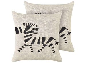 4255664862396 - Dekokissen 2er Set Beige Baumwolle Quadratisch 45x45 cm mit Tiermotiv Zebra für Kinder Niedlich Modern Wohnzimmer Deko Kinderzimmer Sofakissen