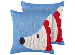 4255664862433 - Beliani - Dekokissen 2er Set Blau Baumwolle Quadratisch 45x45 cm mit Tiermotiv Igel für Kinder Niedlich Modern Wohnzimmer Deko Kinderzimmer Sofakissen
