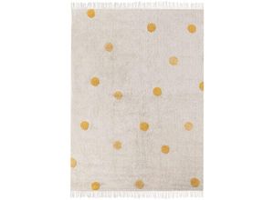 4255664863454 - Kinderteppich Beige u Gelb Baumwolle 140 x 200 cm mit Punkten Fransen Gepunktet Boho Modernes Design Kinderzimmer Spielteppich Baumwollteppich