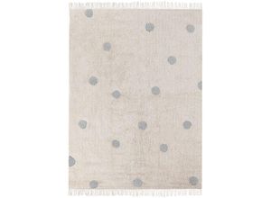 4255664863461 - Kinderteppich Beige u Grau Baumwolle 140 x 200 cm mit Punkten Fransen Gepunktet Boho Modernes Design Kinderzimmer Spielteppich Baumwollteppich