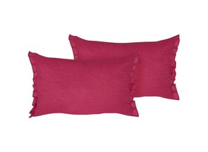 4255664863645 - Beliani - Dekokissen 2er Set Burgunderrot Leinen Rechteckig 30x45 cm mit Rüschen und Schleifen Einfarbig Modern Schlafzimmer Wohnzimmer Sofakissen
