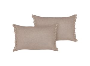 4255664863669 - Dekokissen 2er Set Hellbraun Leinen Rechteckig 30x45 cm mit Rüschen und Schleifen Einfarbig Modern Schlafzimmer Wohnzimmer Sofakissen