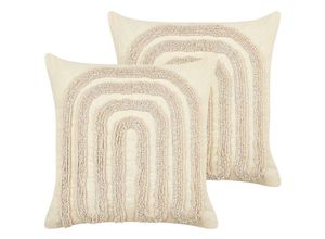 4255664863683 - Beliani - Set aus 2 dekorativen Tufted-Kissen aus Baumwolle in Beige 45 x 45 cm mit abstraktem Muster