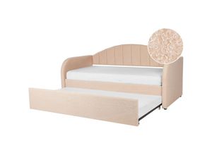 4255664863720 - Beliani - Tagesbett Pfirsichrosa Bouclé Gepolstert für 2 Personen mit Lattenrost 90x200 cm Ausziehbar Kinderbett Ausziehbett Kinderzimmer Gästezimmer