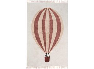 4255664864109 - Beliani - Getufteter Baumwollteppich Grauweiß Farbe 140x200 cm mit auffälligem Heißluftballon Muster Rechteckig