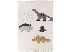 4255664864192 - Teppich Beige Baumwolle Rechteckig 140x200 cm mit Dinosaurier Muster Modernes Design Kinderteppich Wohnzimmerteppich für Fußbodenheizung