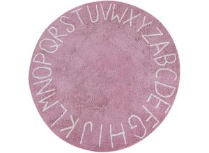 4255664864246 - Teppich Rosa Baumwolle Rund ø 120 cm mit Alphabet Buchstaben Kurzhaar Kurzflor Modernes Design Kinderteppich für Fußbodenheizung Geeignet