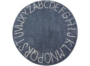 4255664864253 - Beliani - Teppich Dunkelblau Baumwolle Rund ø120 cm mit Alphabet Buchstaben Kurzhaar Kurzflor Modernes Design Kinderteppich für Fußbodenheizung