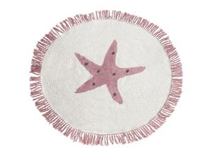 4255664865328 - Beliani - Teppich Cremeweiß u Rosa Rund ⌀ 120 cm mit Sternemuster Fransen Getuftet Kurzhaar Kurzflor Modern Kinderteppich für Fußbodenheizung