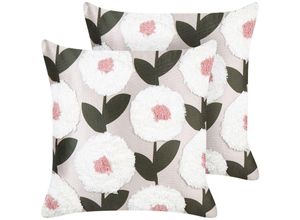 4255664865717 - Beliani - Dekokissen 2er Set Rosa Baumwollbezug mit Füllung Reißverschluss Quadratisch 45x45 cm Blumenmuster Modern Sofakissen Wohnzimmer Schlafzimmer