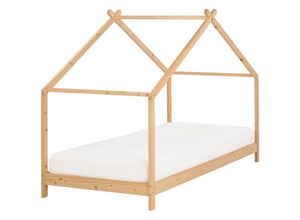 4255664868039 - Holzbett Hellbraun Kiefernholz Hausform mit Lattenrost 90 x 200 cm Modernes Design Kinderbett Hausbett für Kinderzimmer Kleinkinder