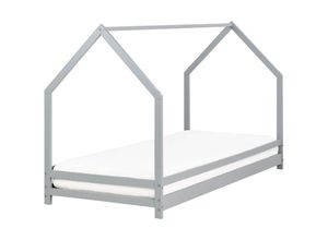 4255664868077 - Kinderbett Grau Kiefernholz mit Lattenrost 90 x 200 cm Skandi Modernes Design Jugendzimmer Kinderzimmer Hausbett Himmelbett Einzelbett