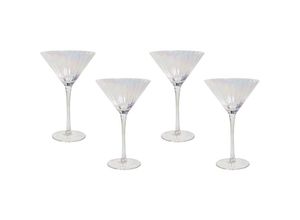 4255664868480 - Beliani - Martinigläser 4er Set Transparent Schimmernd Geriffelt 220 ml 22 cl Fassungsvermögen Mundgeblasen Cocktailgläser Glaswaren Gläser