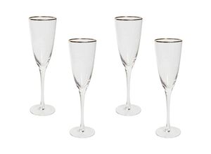 4255664868503 - Beliani - Sektgläser 4er Set Transparent mit Goldrand Gehämmertes Design 250 ml 25 cl Fassungsvermögen Mundgeblasen Champagnergläser Glaswaren