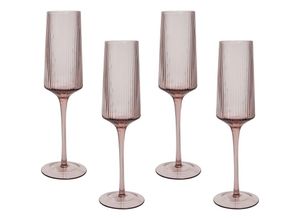 4255664868534 - Beliani - Sektgläser 4er Set Transparent Pastellrosa Geriffeltes Design 220 ml 22 cl Fassungsvermögen Mundgeblasen Champagnergläser Glaswaren